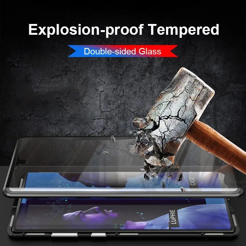 Магнитный металлический двухсторонний стеклянный чехол для телефона huawei p40 lite