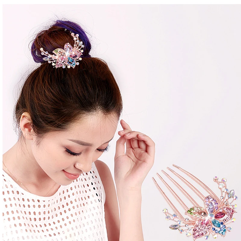 Elegant Women Rhinestone Inlaid Flower Hair Comb Hairpin Headwear Accessory Hot! 