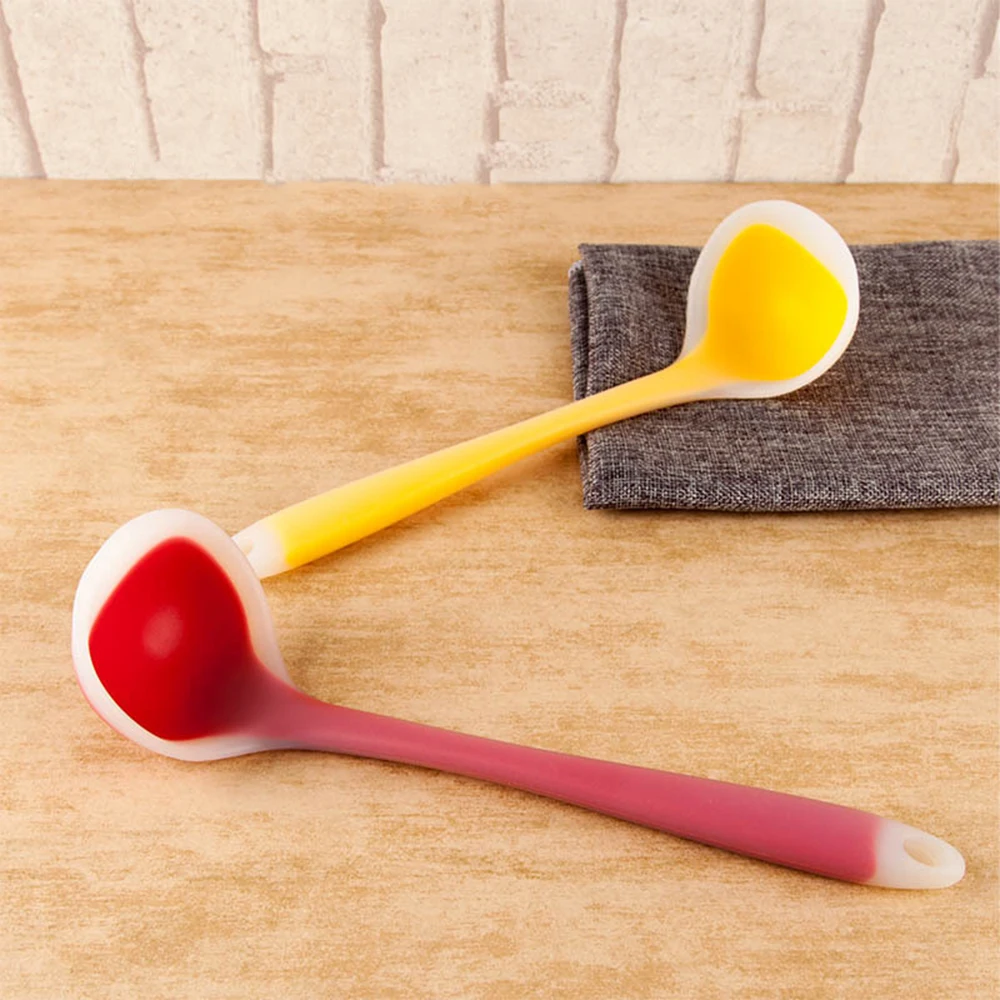 Long Handle Silicone Soup Spoon Kitchen Non-Stick Large Food Spoons Ladle Heat Resistant Soup Scoop Home Cooking Utensils Tool