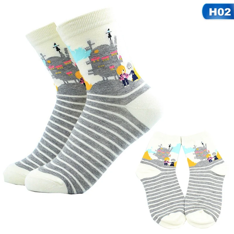 1 пара, милые носки с рисунками из мультфильмов Унесенные призраками аниме Ghibli Миядзаки Для женщин хлопковые носки Harajuku с рисунком Тоторо полосы забавные матросские носки - Цвет: H02
