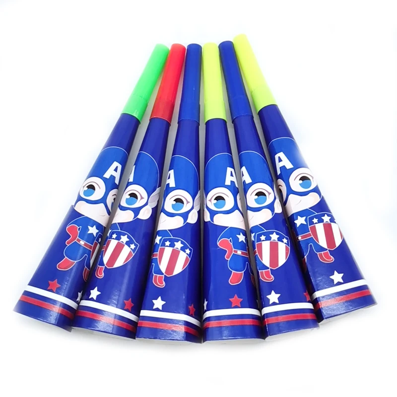6Pcs Captain America Theme Horn Baby Shower Kid Birthday Party Noise Maker Toy Funny Whistles Horn Family Party Supply