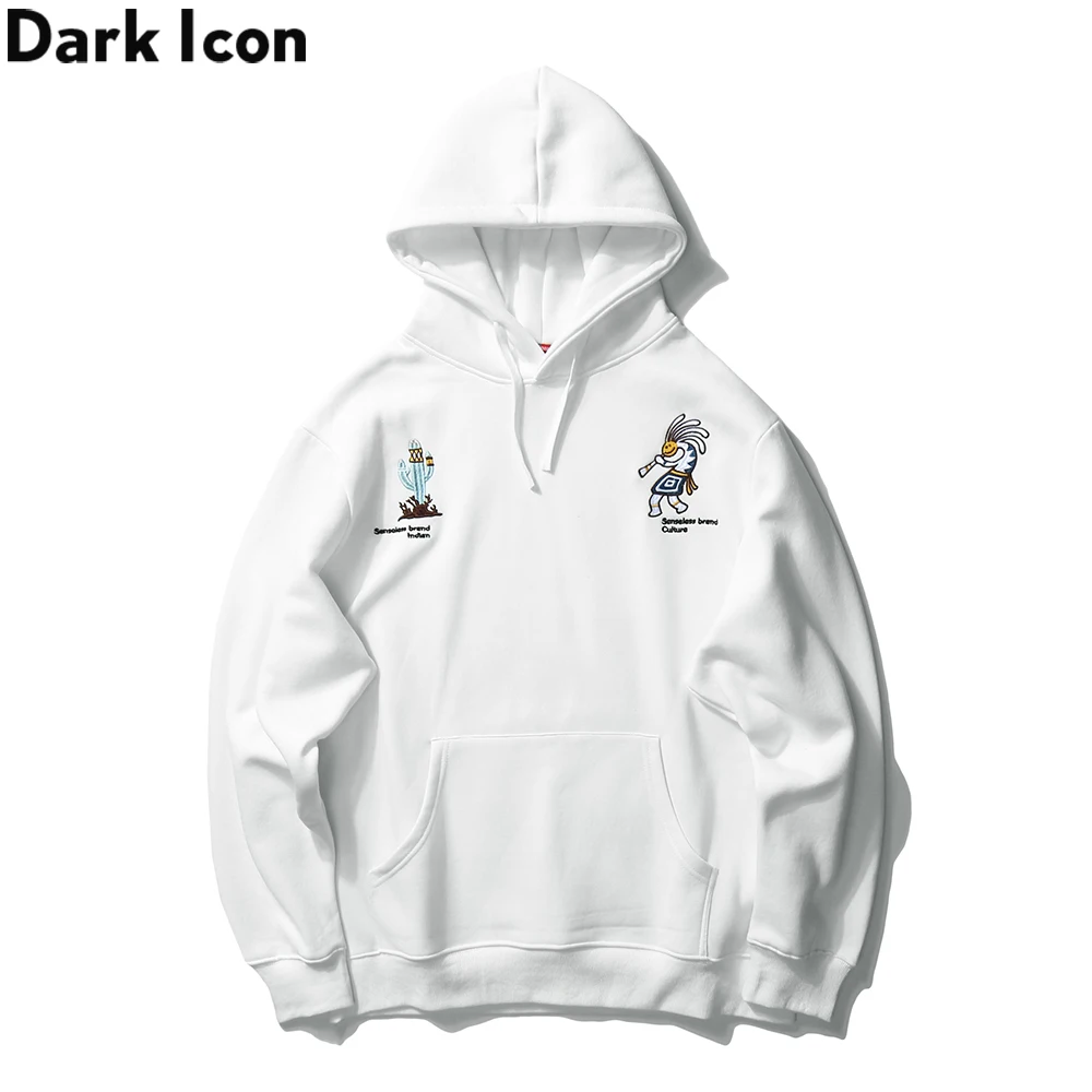 

Dark Icon Cactus Embroidery Front Pocket Hoodie Men 2020 Winter Pullover Streetwear Men's Sweatshirts Man Clothing