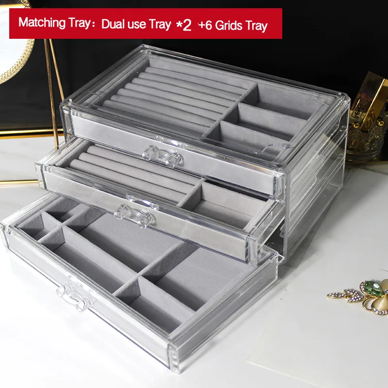 Dustproof Three-Layer Jewelry Storage Display Box Ring Earring Necklace Case Women Pendants Watch Display Stand Box YSUMI