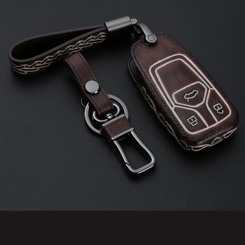 

Genuine Leather Car Key Cover Case Cowboy retro style Suitable For AUDI A4 A5 B9 Q5 Q7 TT S4 S5 SQ5 TTS Car styling Accessories