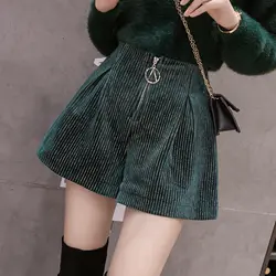 2019 осень зима Вельветовые женские шорты корейский стиль высокая талия широкие шорты женские повседневные свободные шорты