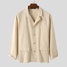 INCERUN – Blazer à manches longues pour homme, couleur unie, costume à revers, simple boutonnage, coton, vêtements d'extérieur, loisirs, confortable, 5XL 