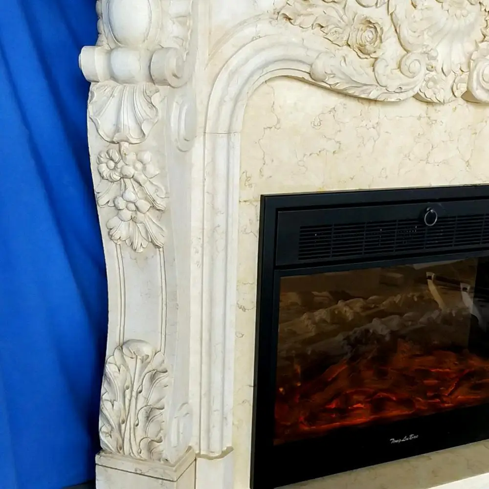 Decorative Fireplace Set European Style Custom Made Carved Natural