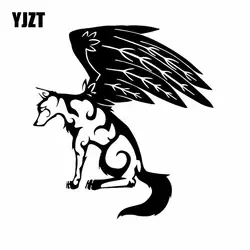 YJZT 15,6X16,8 см креативные виниловые наклейки Фреска Дизайн Искусство Цветочный Собака волк с крыльями автомобиля стикер черный/серебристый