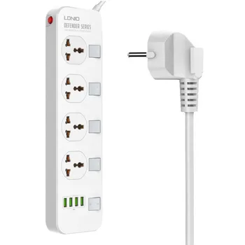 

Smart Power Strip 4AC Unicersal EU US UK Israel Socket PLUG Independent Control Switches 4USB Charger Ports 2m Extension Cord