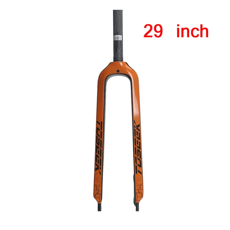 TOSEEK Углеродные вилки 26/27. 5/2" жесткая прямая MTB велосипедная 1-1/8" Вилка цветная горный велосипед тормозные вилки Superlight - Цвет: Orange-29er