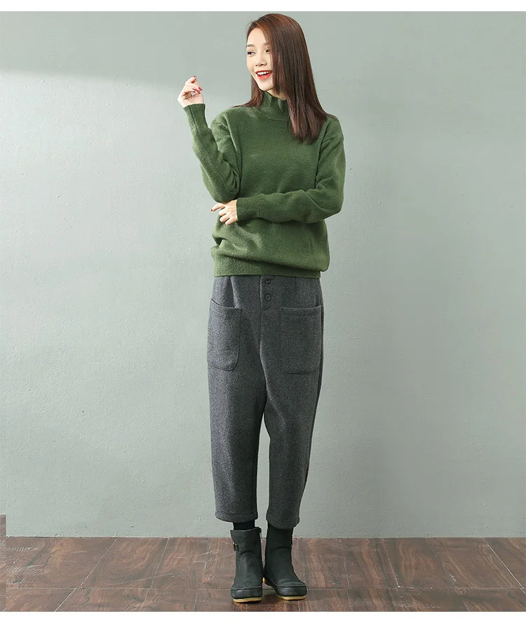 Осень зима женские повседневные свободные шерстяные штаны с высокой талией, шерстяные шаровары, серые брюки