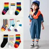 3 Pairs/Pack Autumn Winter New Children's Socks Boys And Girls Rainbow Striped In Tube Tide Socks Baby Kids Cotton Sport Socks 1