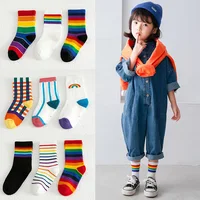 3 Pairs/Pack Autumn Winter New Children's Socks Boys And Girls Rainbow Striped In Tube Tide Socks Baby Kids Cotton Sport Socks 1