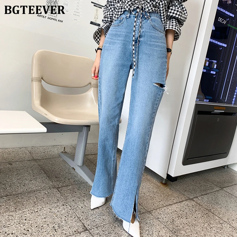 BGTEEVER Casual Loose Women Jeans Split Ripped High Waist Jeans Pants Female Straight Denim Trousers Femme 2020 Spring Summer BGTEEVER Casual Loose Women Jeans Split Ripped High Waist Jeans Pants Female Straight Denim Trousers Femme 2020 Spring Summer