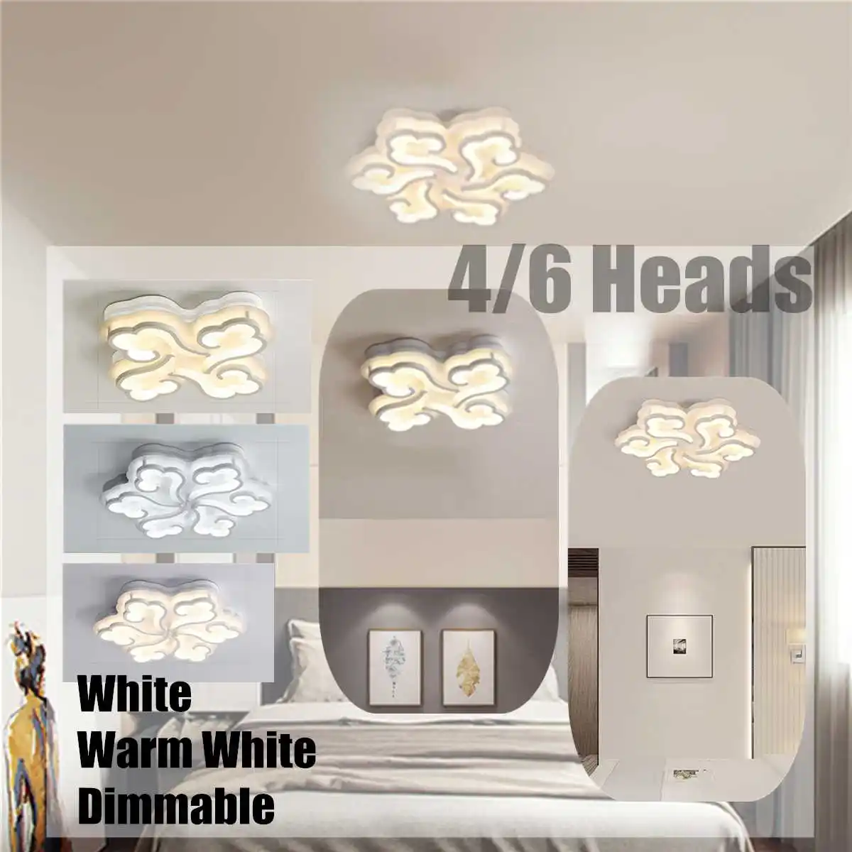 

110-240V 4/6 Heads Acrylic LED Ceiling Light Modern Remote Control Dimmable Ceiling Lamp Hallway Fixture Bedroom Home Decoration
