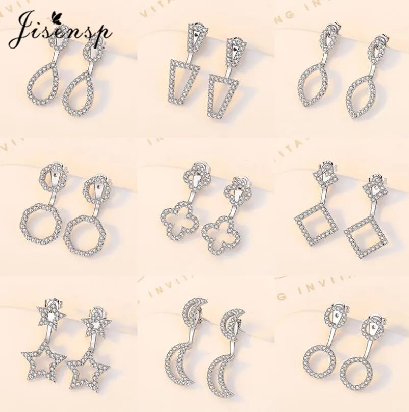 Jisensp, простые, модные, геометрические, круглые, треугольные серьги, куртки, милые, Кристальные, полые, луна, звезда, серьги-гвоздики для женщин, девушек, вечерние, подарок
