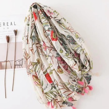 

Fashion summer scarf for women girl viscose cactus scarf flamingo lady tropical print scarf beach scarfs sun protection shawl