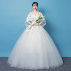 Ball Gown Wedding Dresses With Cap Embroidery Applique Wedding Gowns Floor Length Simple Bride Dress Custom Made Trouwjurk