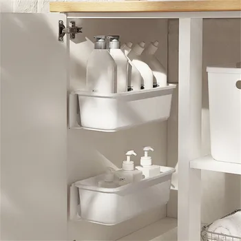 

Drawable Wall-mounted Storage Box Punch-free Cabinet Rack Hanging Shelf Closet Corner Basket Kitchen Bathroom Plastic Organizer