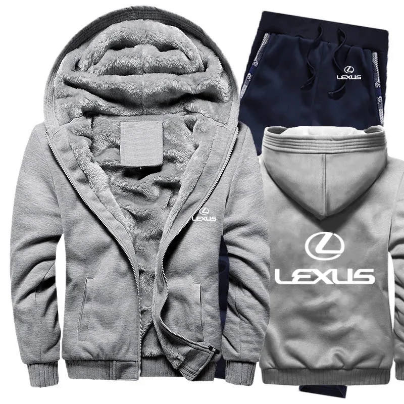 

Hoodies Men Lexus Car Logo Mens Hoodies Suit Winter Thicken Warm Fleece cotton Zipper Tracksuit Mens Jacket+Pants 2Pcs Sets