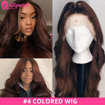 

#4 Colored Lace Front Human Hair Wigs For Black Women Peruvian Body Wave Human Hair Wigs Pre Plucked Remy AliPearl Hair Lace Wig