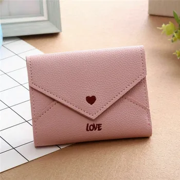 

New Women Coin Bag Leather Love Envelope Clutch Wallet Card Holder Purse Bag Lovely Princess Coin Money Bag