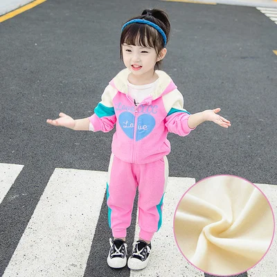 Baby Girls Cute Clothing Set Spring Fall New Children's Fashion Spliced Clothes Little Kids Color Blocking Sports Tracksuit P285 - Цвет: rose red velvet