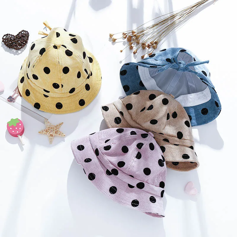

Children Baby Baby Hat Autumn And Winter New Style Polka Dot Corduroy Bucket Hat Bandage Cloth Japanese-style College Style Buck