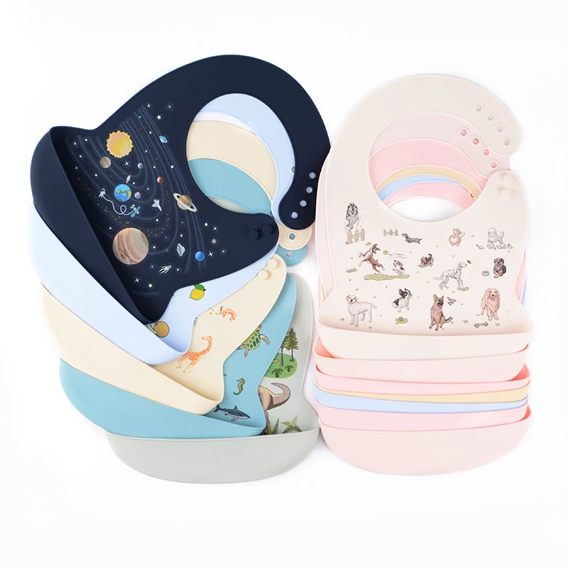 LOFCA 1pc Baby Bibs Waterproof Silicone Feeding Baby Saliva Towel Cartoon Aprons Baby Bibs Adjustable Different styles of Bibs