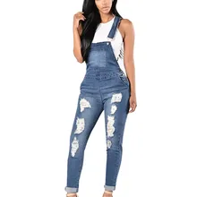 Women's Overalls Jeans Ripped Hole Regular Denim Pants Autumn Spring Casual Zipper Jeans Large Size Full Length Pant#55
