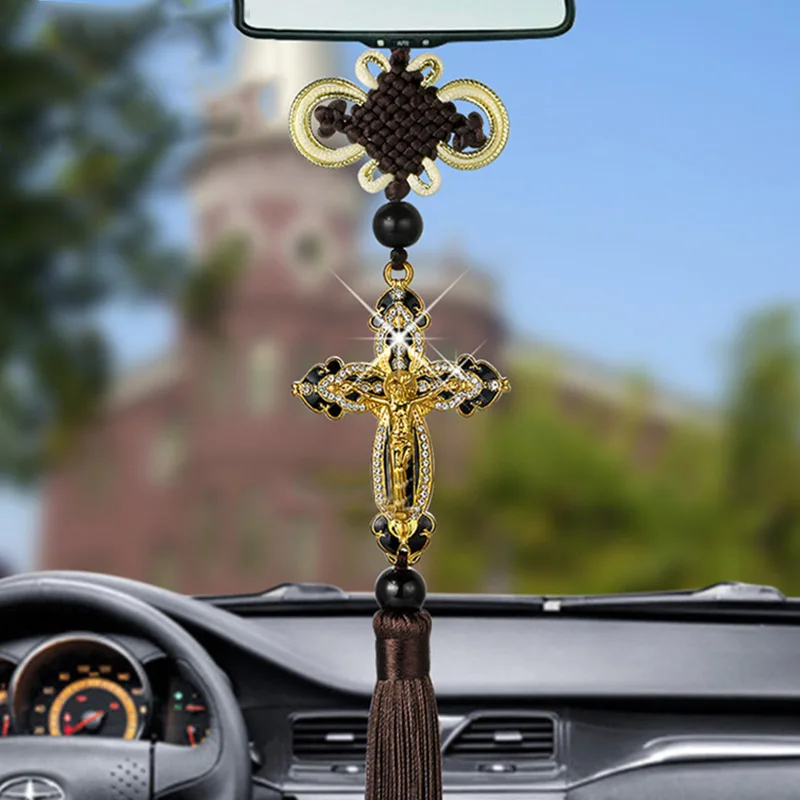Новые Подвески с автомобилем, авто украшения, фигурка Иисуса, крест, висящее Автомобильное зеркало заднего вида, христианская подвеска, Декор, аксессуары