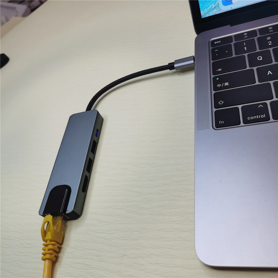 5-in-1 USB Typ C auf HDMI 4K USB C Hub 3.0 zu Gigabit 100M Ethernet Rj45 Lan Adapter für MacBook Pro Thunderbolt 3 Ladegerät Port – Detail 13