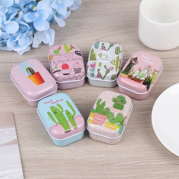

Colorful Mini Tin Box Sealed Jar Packing Boxes Jewelry Candy Box Small Storage Boxes Cans Coin Earrings, Headphones Cactus