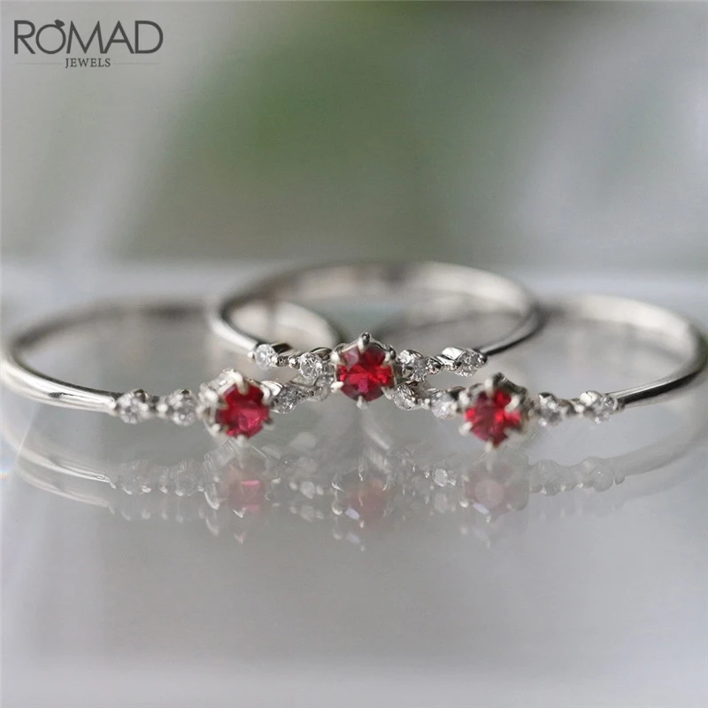 ROMAD Нежный красный с цирконом кубическим, для помолвки кольца для женщин свадебные кольца, свадебные украшения женские изящные тонкие кольца для пальцев подарки R50