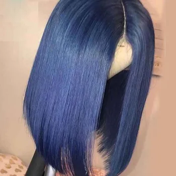 

Short Bob Middle Part Silky Straight U part Wigs Full Blue 13x6 lace Part Wig For Black Women With Baby Hair