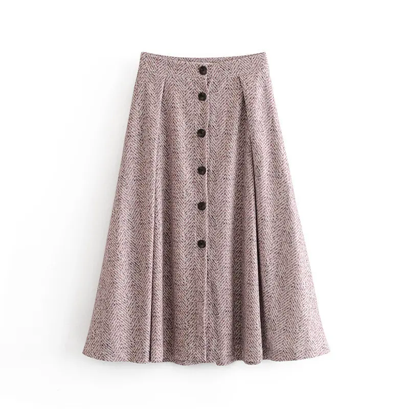 

Bonjean Women Chic Print Midi Skirt Belt Design Back Zipper Office Wear Female Casual Fashion Basic Mid Calf Skirt