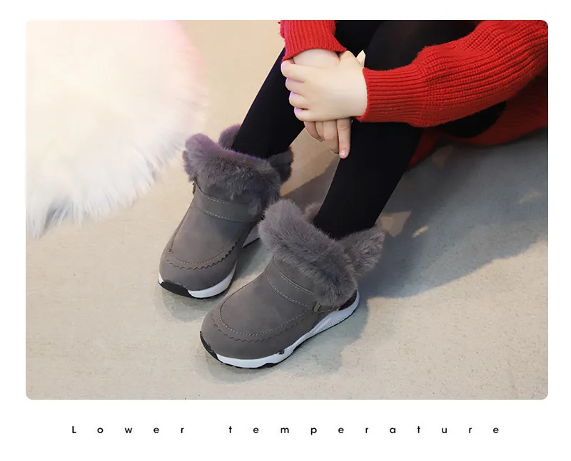 Thick Winter Boots for Girls Top quality Rabbit Hair Kids Snow Boots Boys Black Pink Gray Student Shoes Kids Sneaker C09301