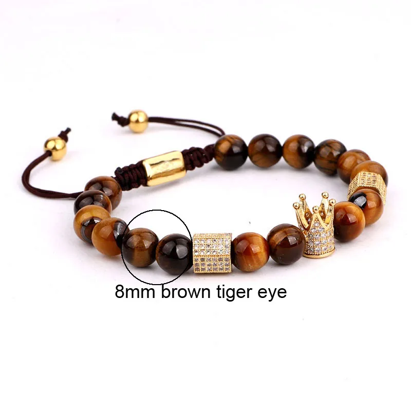 Drop Shipping Natural Stone Beads CZ Crown Tube Handcraft Beads Macrame Friendship Bracelet Men - Image 2