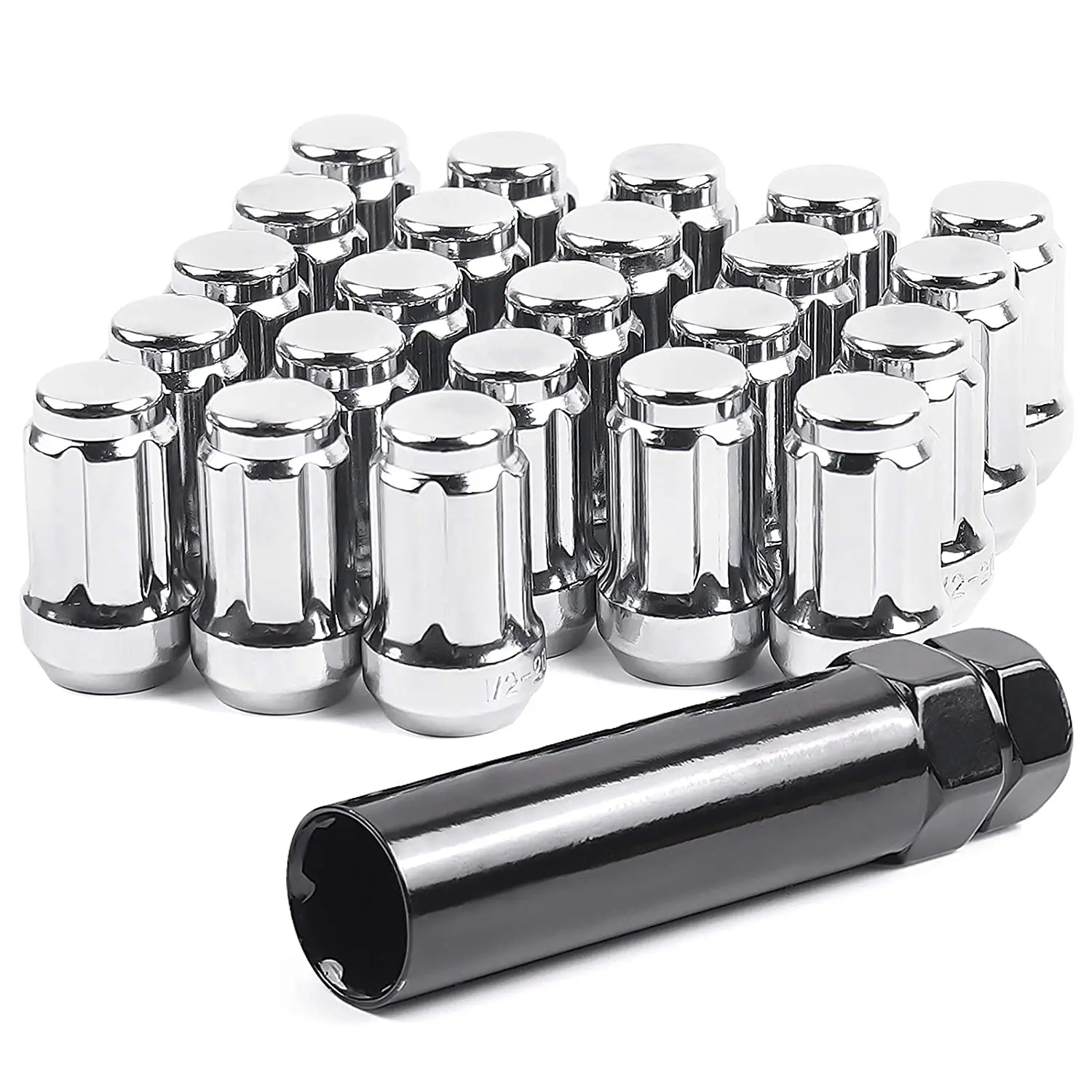MIKKUPPA 23pcs 1/2-20 Lug Nuts Spline Replacement for 2002-2012 Jeep Liberty Aftermarket Wheel Chrome/Black Closed End Lug Nuts