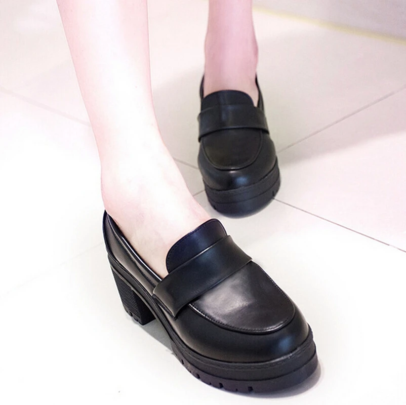 

2019 autumn new fashion wild thick with single shoes trend uniform shoes round head thick-soled casual shoes women's shoes