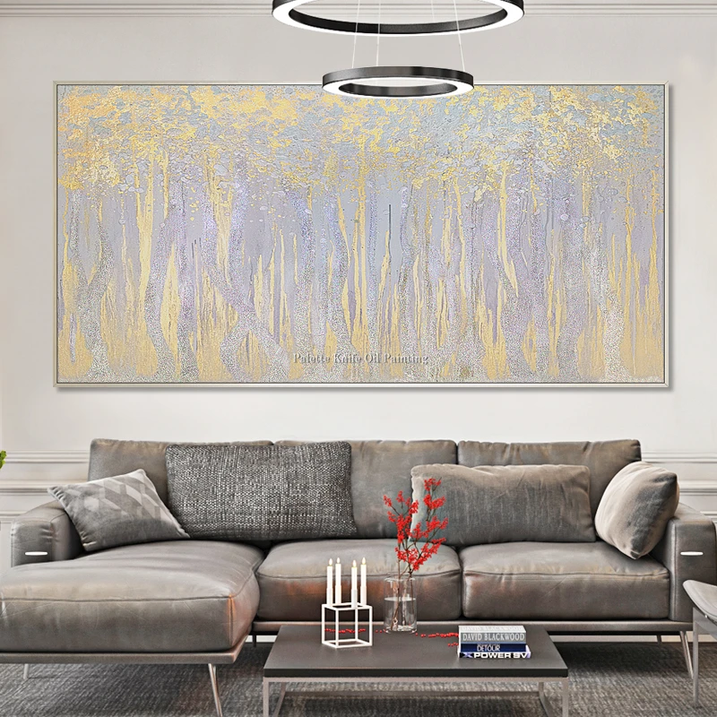 Original hand painted abstract canvas oil painting acrylic gold wall art pictures for living room decoracion hogar moderno