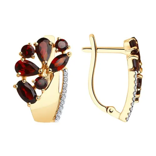 Серьги SOKOLOV из золота с гранатами и фианитами