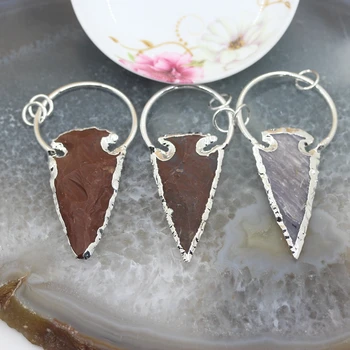 

5pcs/lot,Natural Indian Agates Arrow shape Slice Pendants Jewelry,Crystals Plateds silvers Circle Accessory Necklace wholesale