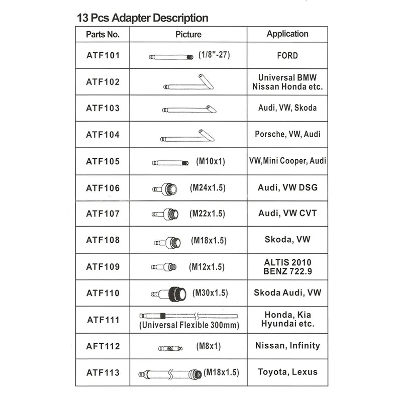 13件机油接头说明书