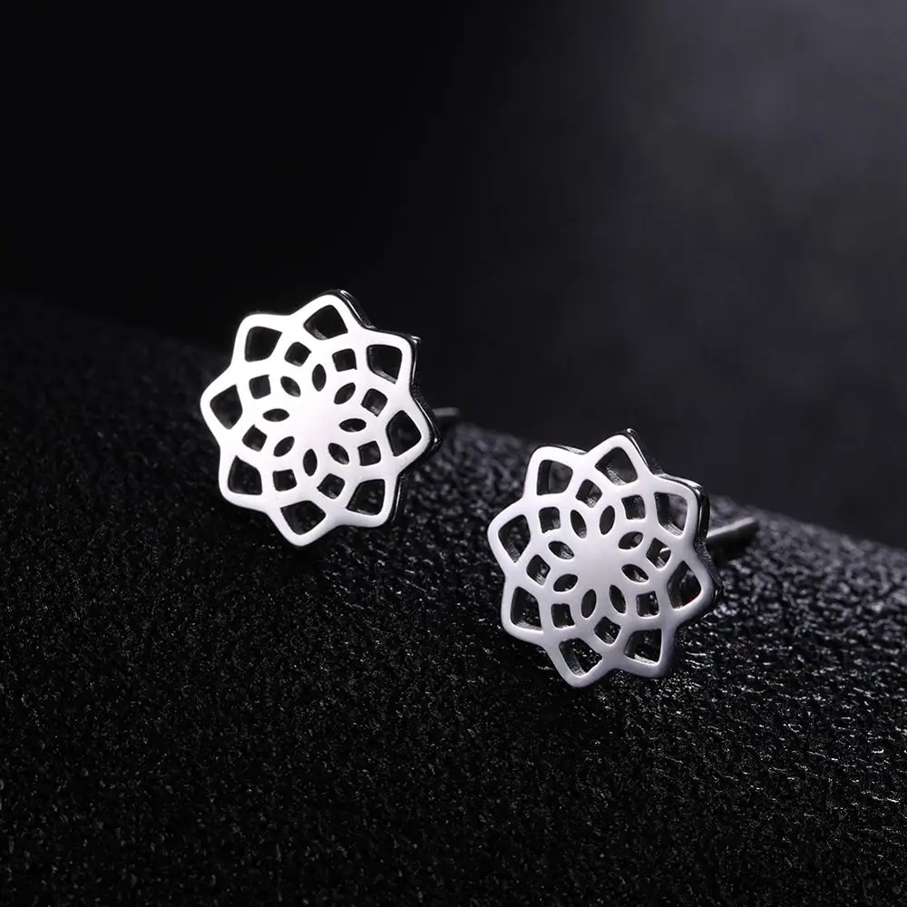 Skyrim Rose Flower Lotus Tree Stud Earrings Women Girls Stainless Steel Gold Color Black Mini Earring Studs Jewelry Gift New - Image 2