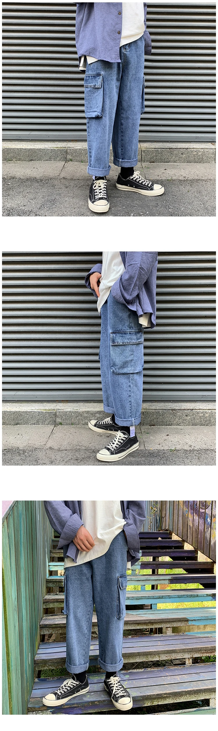 Новые осенние джинсы мужские модные однотонные повседневные многокарманные джинсовые брюки Sman уличная хип-хоп свободные джинсы с