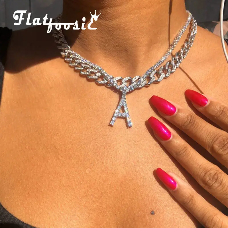 Flatfoosie Bling A-Z ожерелье-ошейник с буквами цепочка для тенниса на заказ женское