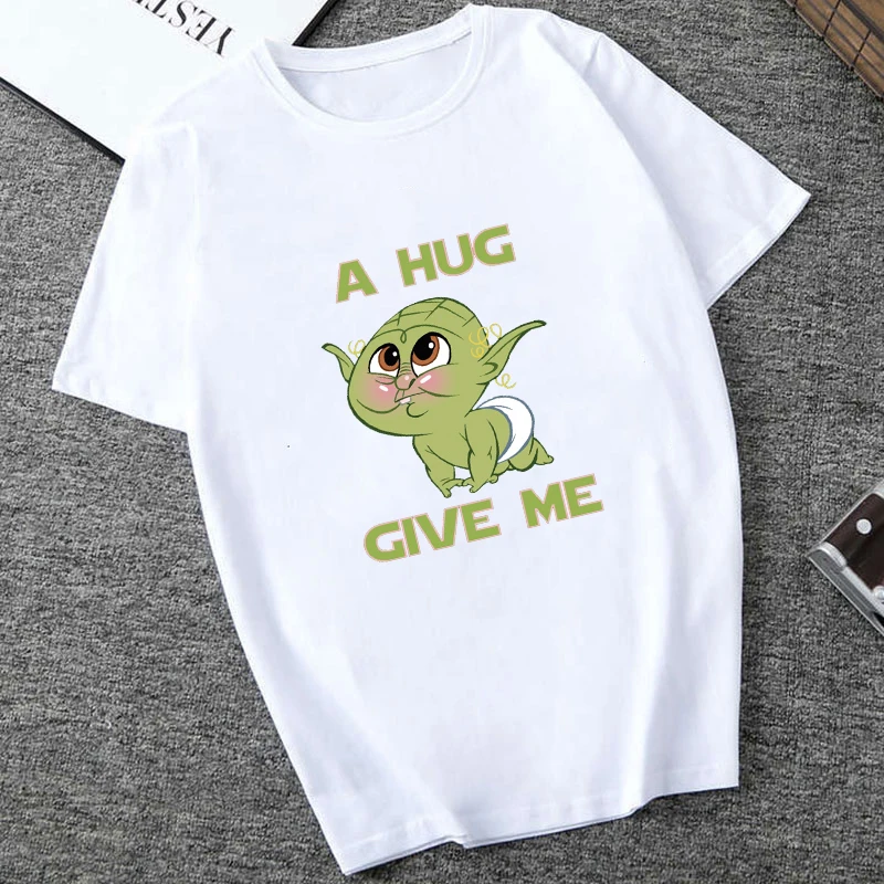 

Showtly Give Me A Hug STAR WARS Men/Women Cute Tiny Yoda Kids Printed T-shirt Fantastic Mandalorian Baby Design Tee Tops