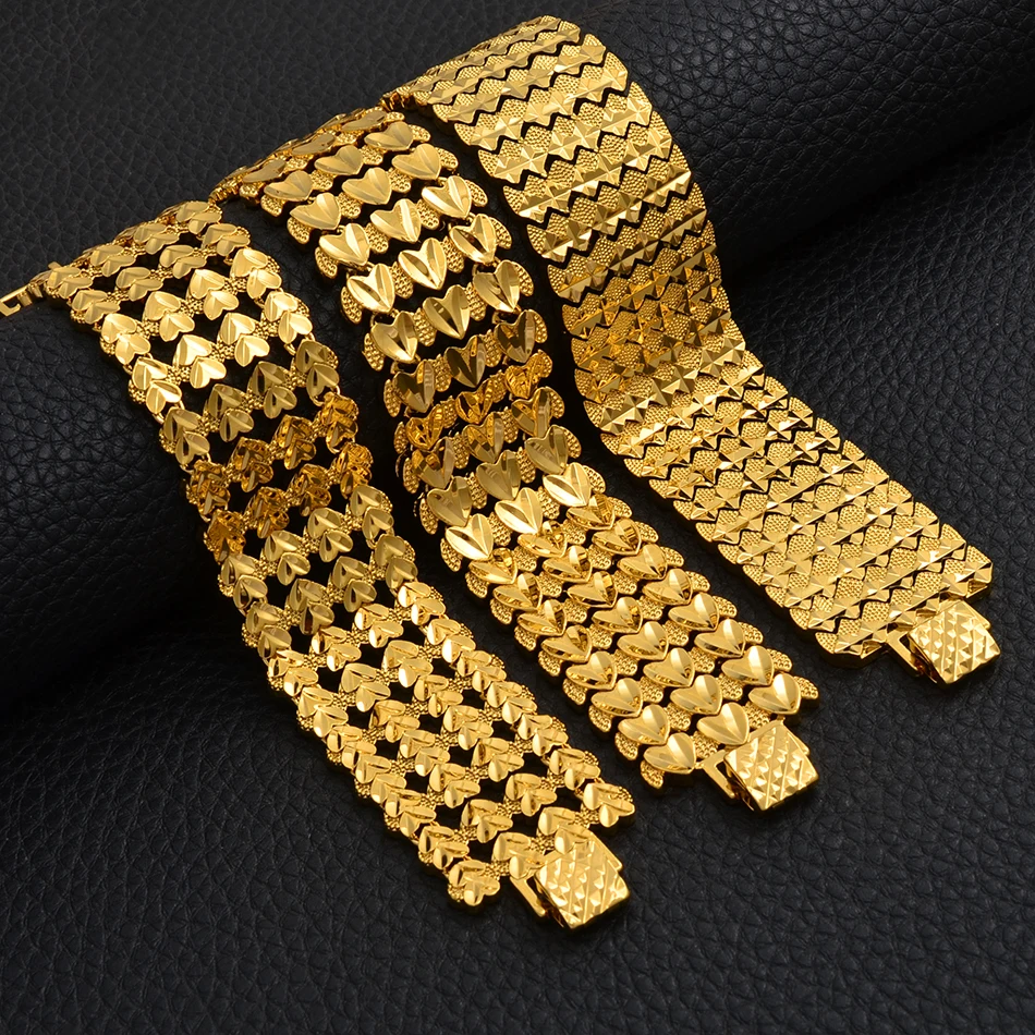 

Anniyo 21CM 3CM, Width Bracelet Bangle Women Men Gold Color & Copper Ethiopian Jewelry African Bangle Arab Wedding Gifts #227506