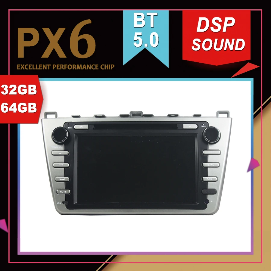 Автомобильный мультимедийный GPS навигатор PX6 на Android 9 0 для MAZDA 6 Ruiyi Ultra 2008 2012 DSP